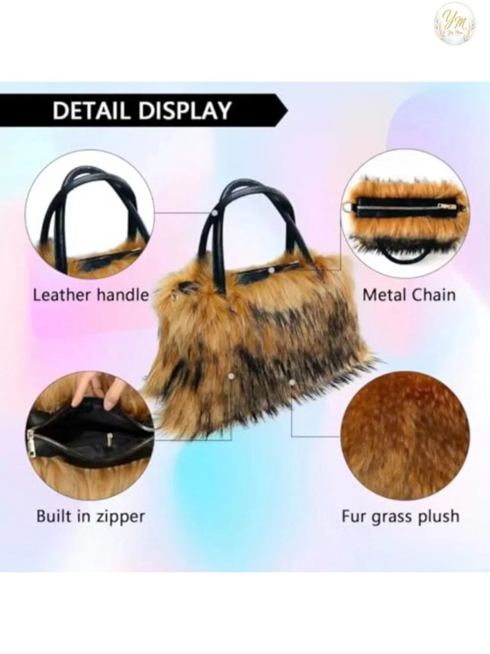 Faux Fur Tote Handbag Fluffy Satchel Shoulder Bag Vegan Purse